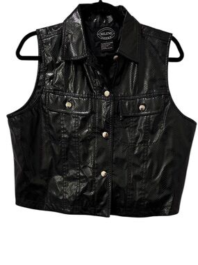 Selene Sport Black Snake-Embossed Faux Leather Vest – Size Large